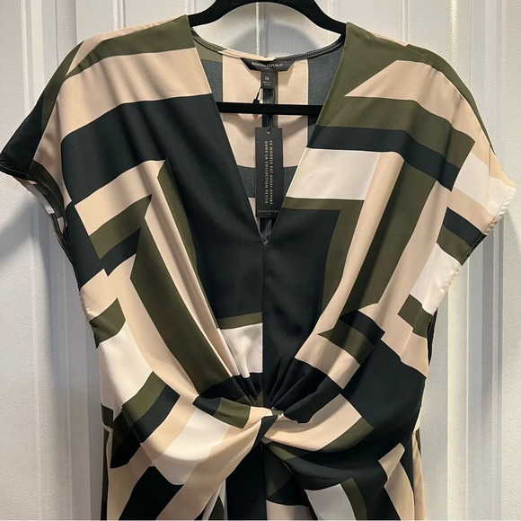 Banana Republic Factory Olive Green Black Cream Twist Front Dress. Size 16. NWT. - Picture 5 of 15